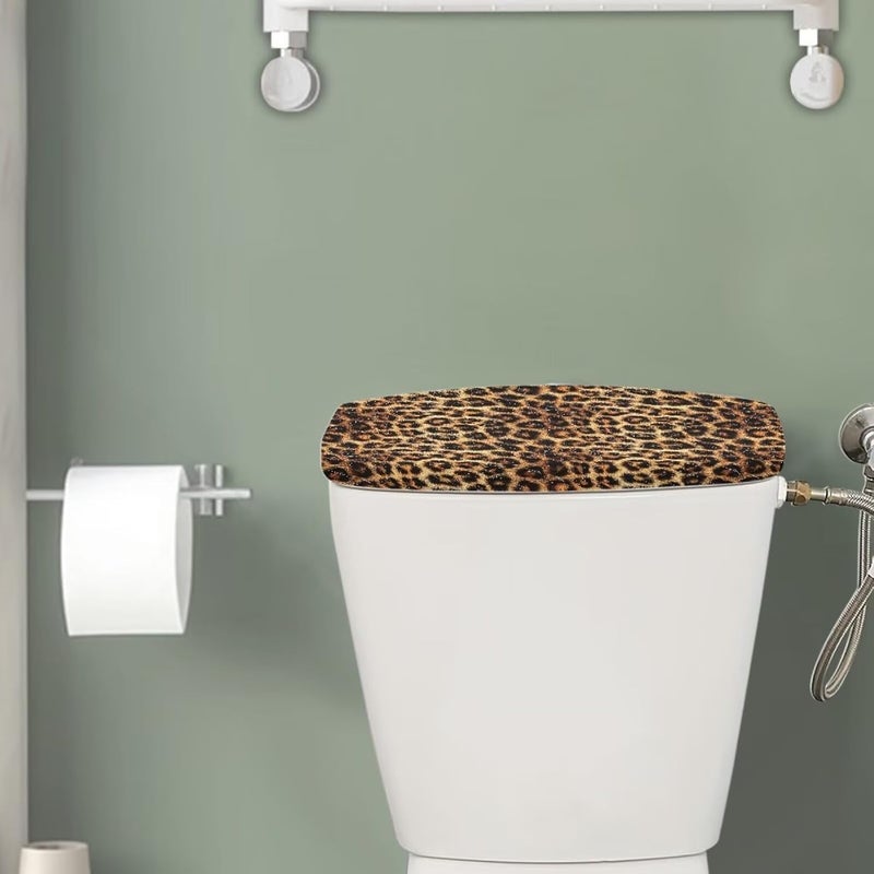 Tesivruno Leopard Print Toilet Tank Lid Cover with Elastic Bottom, Universal Fit Toilet Tank Dirt Prevention Cover for Bathroom Decoration, Washable Reusable, Brown - Image 2